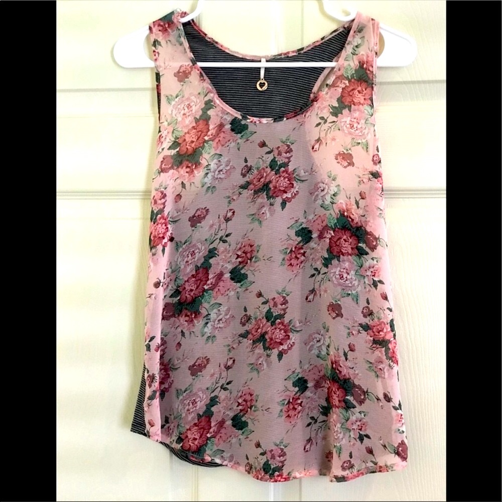 ROBIN K floral/stripes sleeveless top